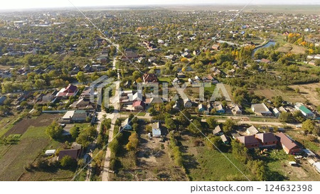 Top view of the village. The village of Poltavskaya. 124632398