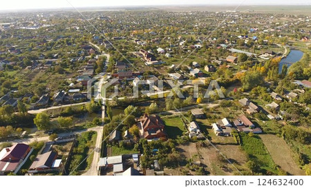 Top view of the village. The village of Poltavskaya. Top view of the village. The village of Poltavskaya. 124632400
