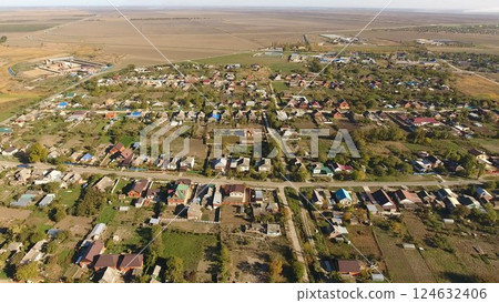 Top view of the village. The village of Poltavskaya. Top view of the village. The village of Poltavskaya. 124632406