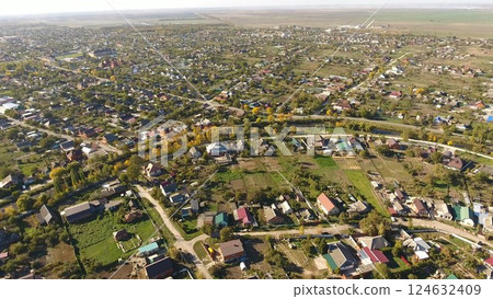 Top view of the village. The village of Poltavskaya. Top view of the village. The village of Poltavskaya. 124632409