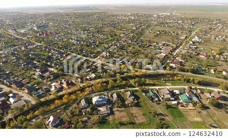 Top view of the village. The village of Poltavskaya. Top view of the village. The village of Poltavskaya. 124632410