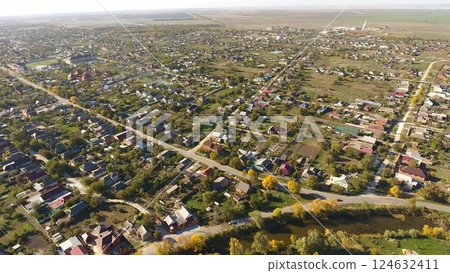 Top view of the village. The village of Poltavskaya. Top view of the village. The village of Poltavskaya. 124632411
