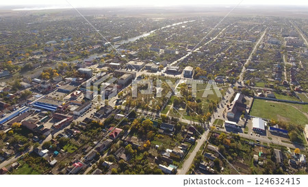 Top view of the village. The village of Poltavskaya. Top view of the village. The village of Poltavskaya. 124632415