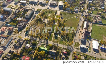 Top view of the village. The village of Poltavskaya. Top view of the village. The village of Poltavskaya. 124632418