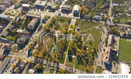 Top view of the village. The village of Poltavskaya. Top view of the village. The village of Poltavskaya. 124632419
