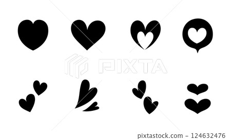 A set of cute black heart icon illustrations that look like they were handwritten A set of cute black heart icon illustrations that look like they were handwritten 124632476