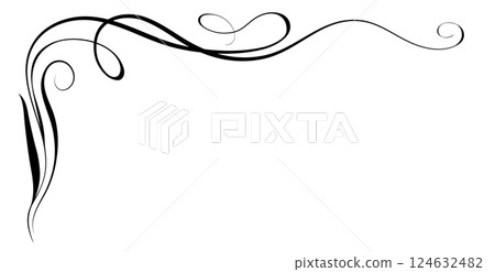 Floral corner ornament with leaves and abstract lines. Graceful element for decor and greeting or invitation card design Floral corner ornament with leaves and abstract lines. Graceful element for decor and greeting or invitation card design 124632482
