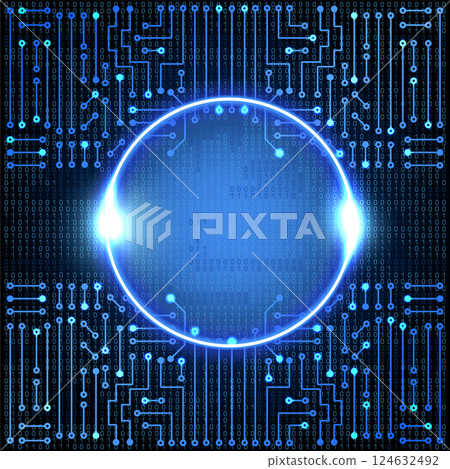 Electronic circuit glowing round frame. High tech concept. Digital template. Electronic circuit glowing round frame. High tech concept. Digital template. 124632492