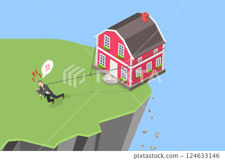 3D Isometric Flat Vector Illustration of Difficulty Paying Mortgage, Mortgage Sebt, Housing Obligations 3D Isometric Flat Vector Illustration of Difficulty Paying Mortgage, Mortgage Sebt, Housing Obligations 124633146