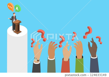 3D Isometric Flat Vector Illustration of Question and Answer, FAQ Concept 124633149