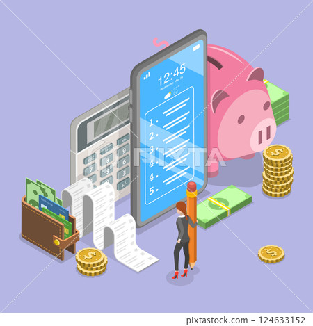 3D Isometric Flat Vector Illustration of Budget Planning, Financial Checkup Analyze 3D Isometric Flat Vector Illustration of Budget Planning, Financial Checkup Analyze 124633152