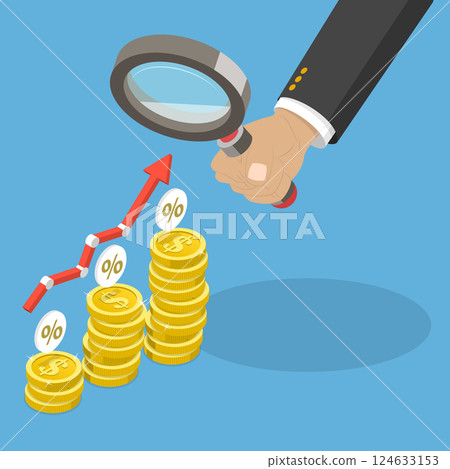 3D Isometric Flat Vector Illustration of Interest Rate Growth, Inflation Rising up 124633153