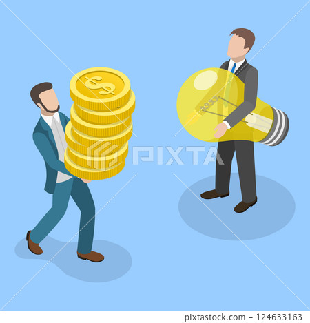 3D Isometric Flat Vector Illustration of Successful Business Negotiation and Partnership, Financial Support for Startup 124633163