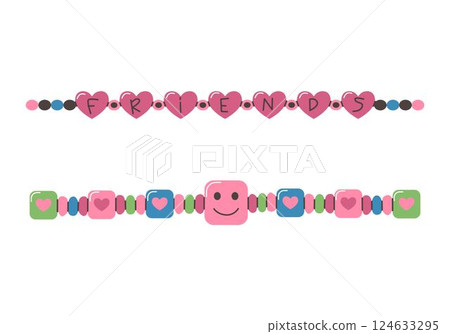 Friendship bracelet vector set. Handmade jewelry. Doodle illustration. 124633295