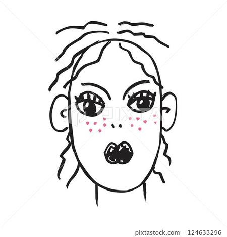 Head of a young woman is hand-drawn. Abstract vector portrait on an isolated background. Head of a young woman is hand-drawn. Abstract vector portrait on an isolated background. 124633296