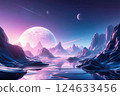 Art Sci-Fi image depicting a mysterious alien planet with an eerie atmosphere. Generative AI Art Sci-Fi image depicting a mysterious alien planet with an eerie atmosphere. Generative AI 124633456