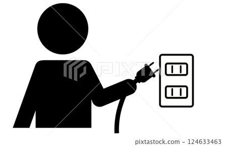 一個人拔出/插入插座的象形圖 124633463