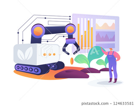 AI Robotic Farming Equipment abstract concept vector illustration. 124633581