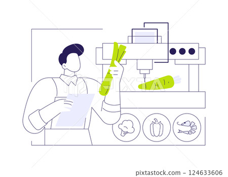 3D printing of food abstract concept vector illustration. 124633606