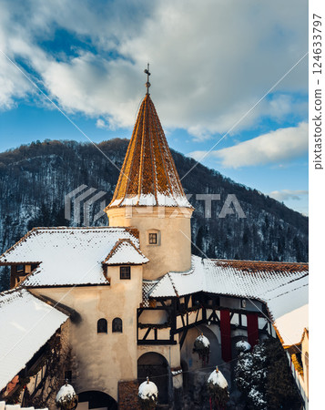 Buildings Of A Small Romanian Town Under The Snow  124633797