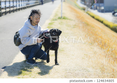 Man walking a dog 124634805