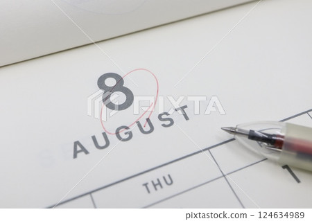 August calendar close-up 124634989