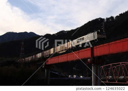 一列由EF64型電力機車牽引的貨運列車（81列車），車體在明媚的春日陽光下閃閃發光。拍攝於2025年3月1日 124635022