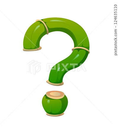 jungle bamboo wood font punctuation question mark. Asian forest tree font mark, tropical bamboo isolated cartoon vector kids ABC typeface sign. China jungle nature English alphabet typeset symbol 124635110