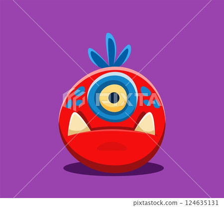 Halloween font punctuation period funny monster character. Spooky alien beast ABC alphabet special symbol, horror monster vector personage, English font punctuation sign or Halloween typeset element 124635131