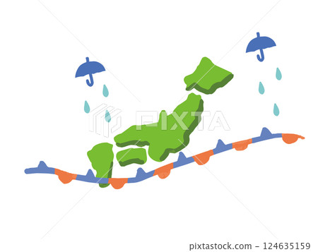 A loose, hand-drawn illustration of the rainy season front 124635159