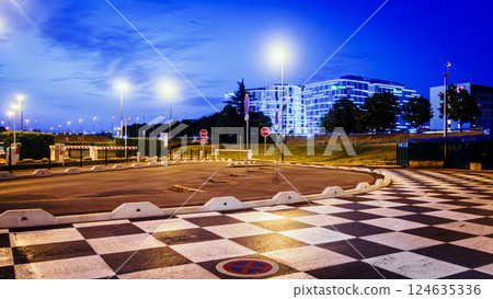 Charles de Gaulle Airport and its checkered flag walkway Charles de Gaulle Airport and its checkered flag walkway 124635336