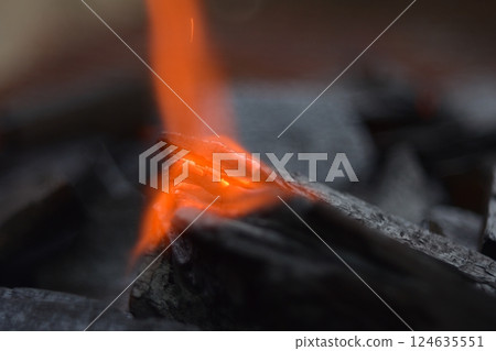 Charcoal, fire starter, flame Charcoal, fire starter, flame 124635551