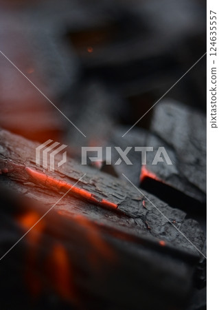 Charcoal, fire starter, flame Charcoal, fire starter, flame 124635557