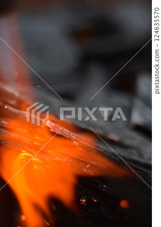 Charcoal, fire starter, flame 124635570