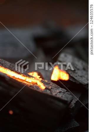 Charcoal, fire starter, flame 124635576