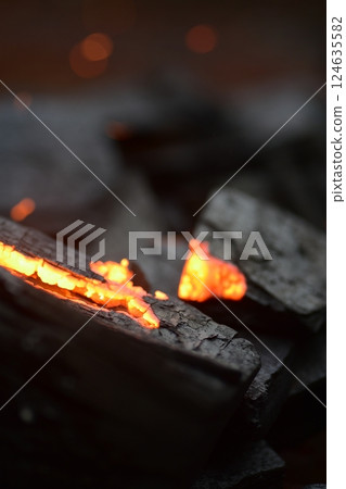 Charcoal, fire starter, flame Charcoal, fire starter, flame 124635582