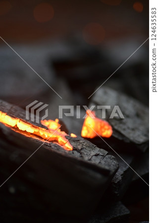 Charcoal, fire starter, flame 124635583