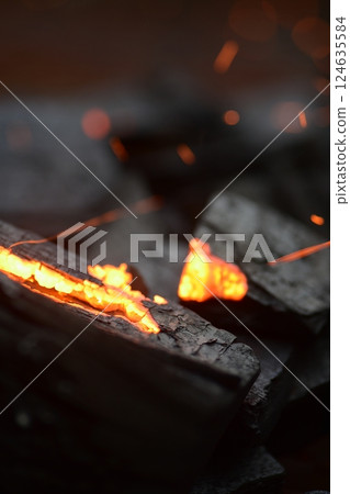Charcoal, fire starter, flame Charcoal, fire starter, flame 124635584