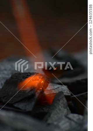 Charcoal, fire starter, flame Charcoal, fire starter, flame 124635586