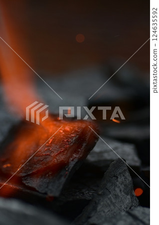 Charcoal, fire starter, flame Charcoal, fire starter, flame 124635592