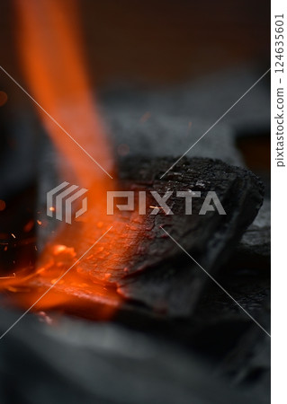 Charcoal, fire starter, flame 124635601