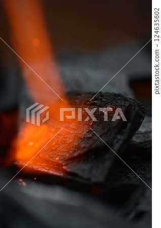Charcoal, fire starter, flame Charcoal, fire starter, flame 124635602