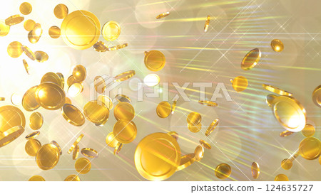 Coins falling from the top left - Gold background 124635727