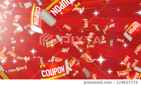 優惠券從左上角落下 - 紅色背景 124635733