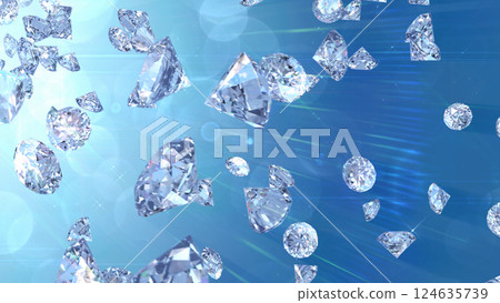 珠寶從左上角落下 - 藍色背景 124635739