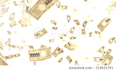 Bills falling from the top left - White background Bills falling from the top left - White background 124635741