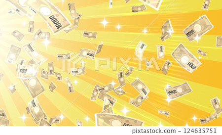 Bills falling from the top left - Yellow background Bills falling from the top left - Yellow background 124635751