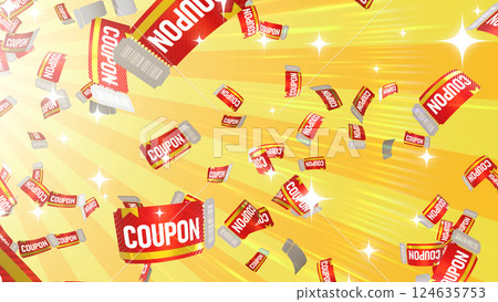 優惠券從左上角落下 - 黃色背景 124635753