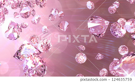 Gems falling from the top left - Pink background Gems falling from the top left - Pink background 124635759