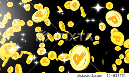 點硬幣從左上角落下 — — 黑色背景 點硬幣從左上角落下 — — 黑色背景 124635761